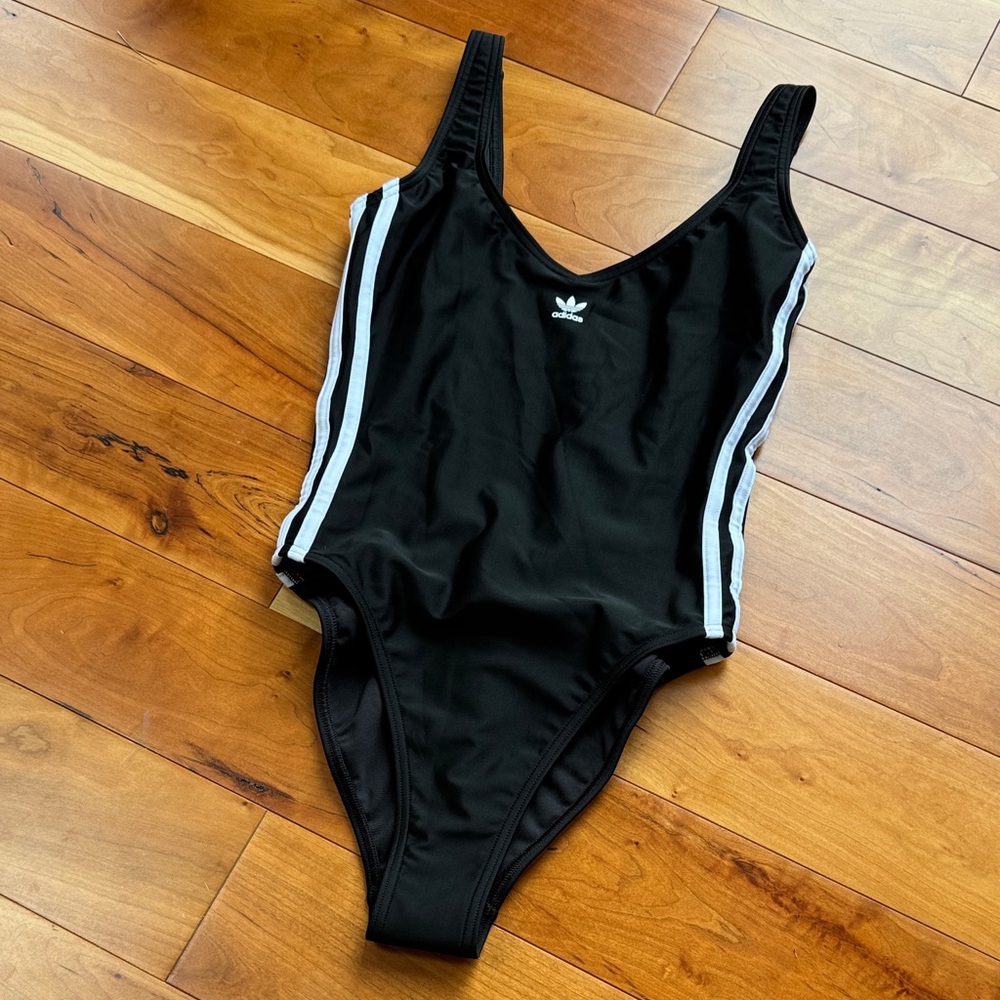 adidas Black One-Piece Swimsuit with White Stripes NWT